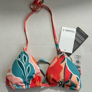 Vitamin A Teal & Coral Tropical Triangle Bikini Top Size S